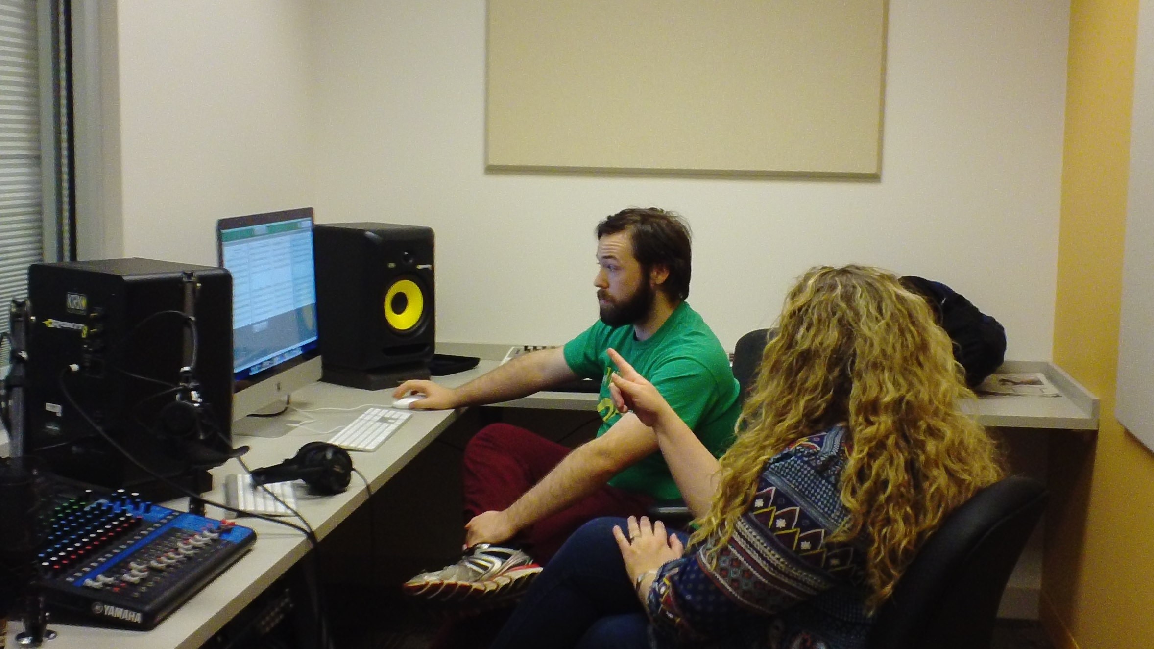 Students using the recording studio.