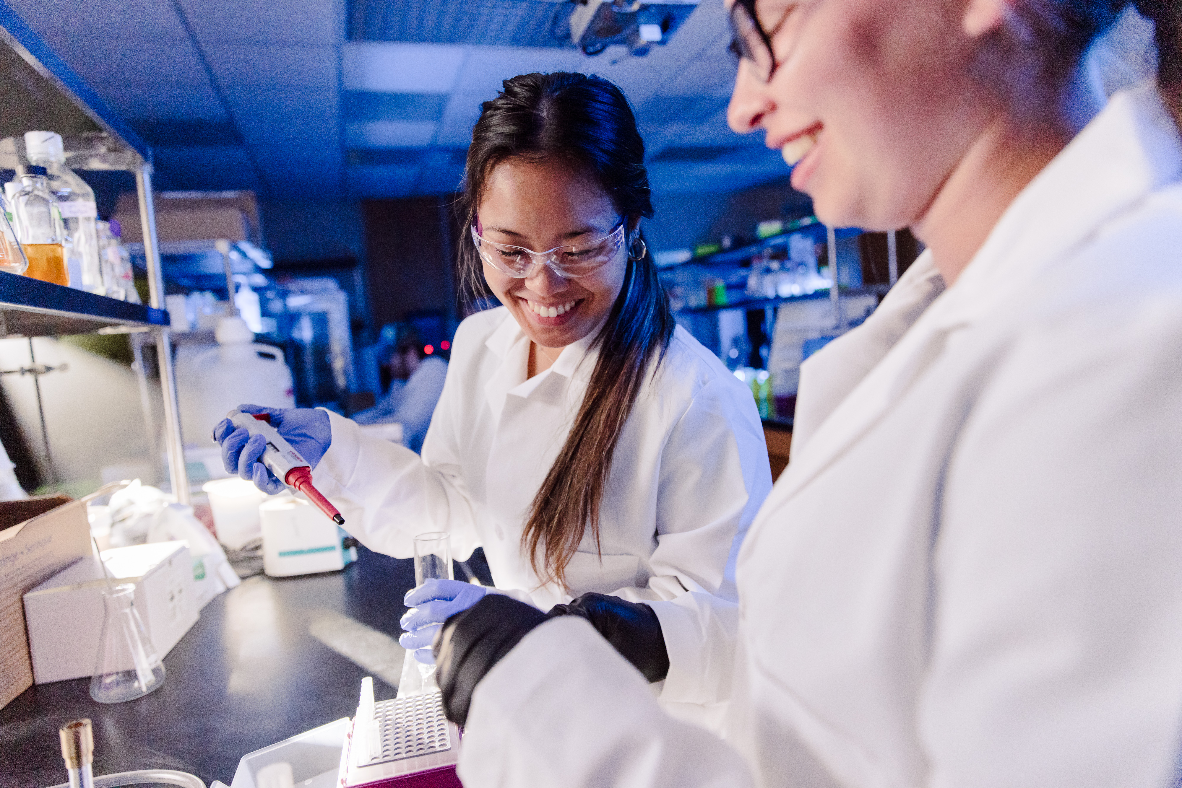 Doane Students engaged in research in chemistry, biology, biochemistry, engineering, environmental sciences.